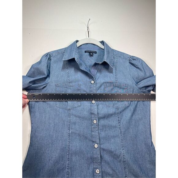 Banana Republic Long Slv Grosgrain Placket Chambray Collared Button Down Size 12 - Picture 8 of 13